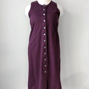 100% Cotton Plum Wine Button Front Sleeveless Denim Maxi Dress XL